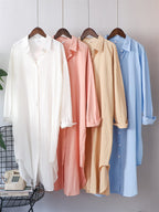 Thalia Effortless Long Linen Shirt Dress Premium Wardrobe Essential