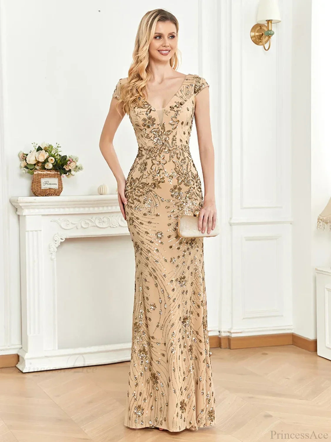 Champagne Sequin Mermaid Party Dress