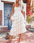 Chanel Cotton Asymmetrical Ruffle Midi Dress Ecru