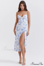 Charlotte Blue Print Charming Corset Midi Dress