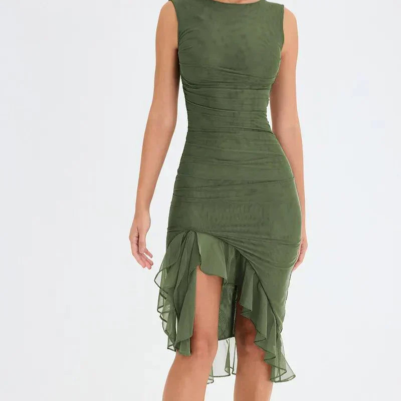 Encarnación Midi Dress with Ruffles for Women Holiday Party Outfit