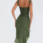 Encarnación Midi Dress with Ruffles for Women Holiday Party Outfit