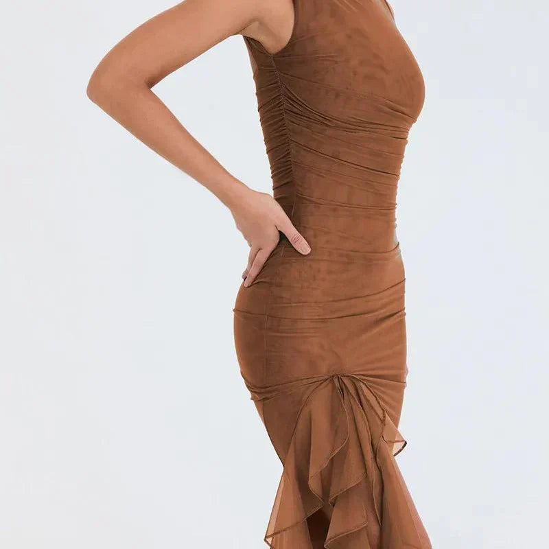 Encarnación Midi Dress with Ruffles for Women Holiday Party Outfit