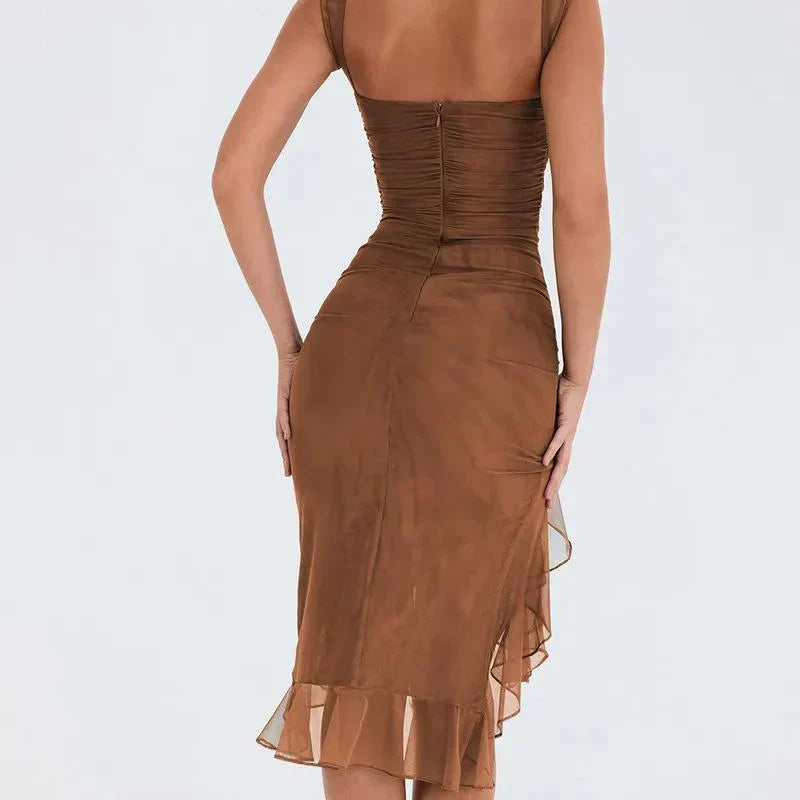 Encarnación Midi Dress with Ruffles for Women Holiday Party Outfit