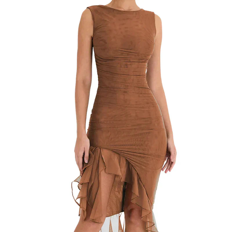 Encarnación Midi Dress with Ruffles for Women Holiday Party Outfit