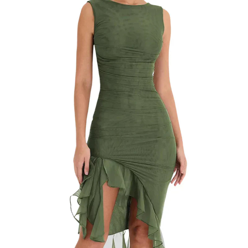 Encarnación Midi Dress with Ruffles for Women Holiday Party Outfit