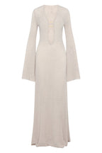 Fabiana Minimalist Crochet Knit V Neck Maxi Dress Statement Occasion Edit