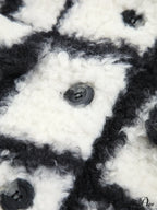 Checkered Button Graceful Sherpa Jacket