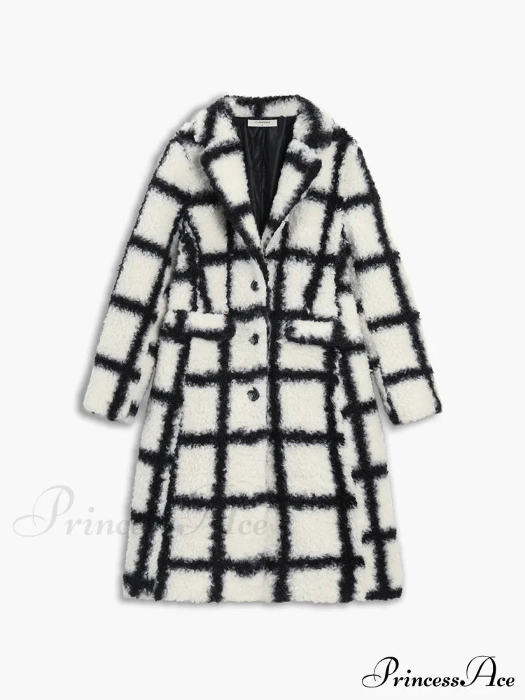 Checkered Button Graceful Sherpa Jacket