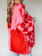 Checkered Loose Long Sleeve Open Front Cardigan