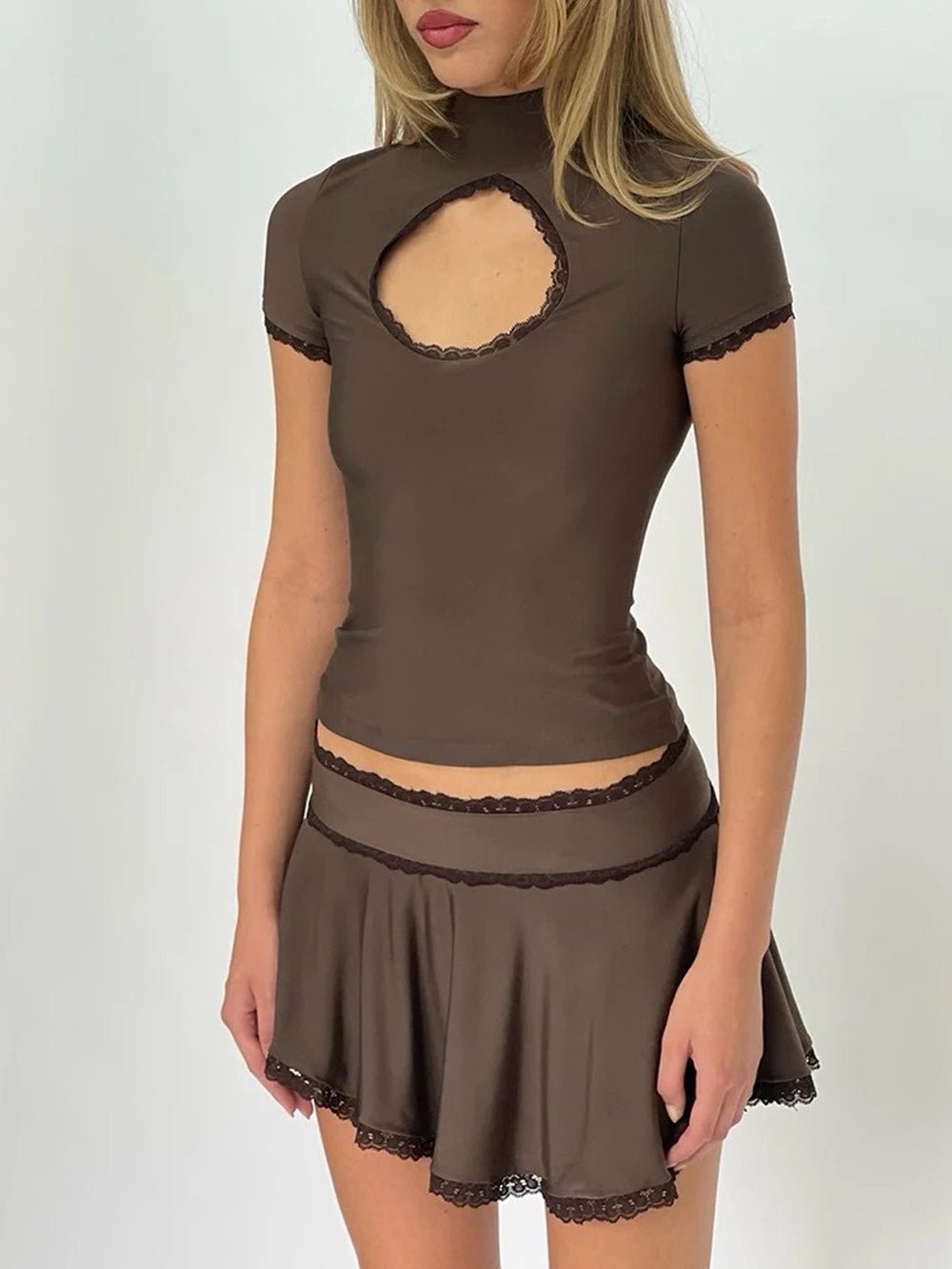 Chelsea Hollow Out T Shirt & Mini Skirt Set