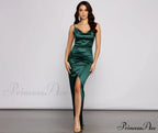 Chelsea Satin High Charming Slit Formal Dress