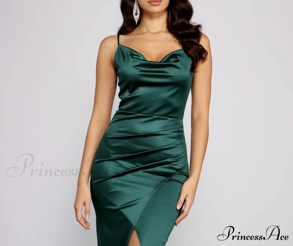 Chelsea Satin High Charming Slit Formal Dress