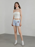 Cherry Striped Elastic Waist Short