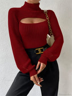 Chest Hollowed-out Turtleneck Sexy Sweater