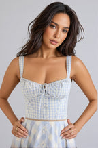 Azurt Blue Gingham Stretch Cotton Midi Dress Set