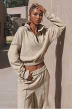 Chic Athleisure Stand Collar Sweatshirt Elastic Jogger Two Piece Set