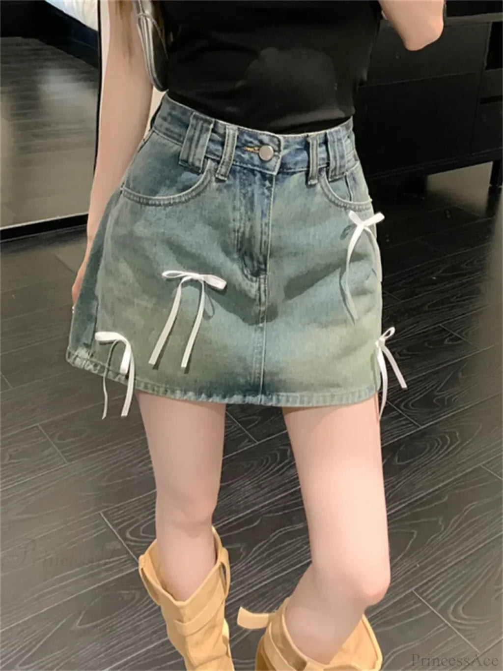Chic Denim Bow Detail Skirt