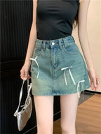 Chic Denim Bow Detail Skirt