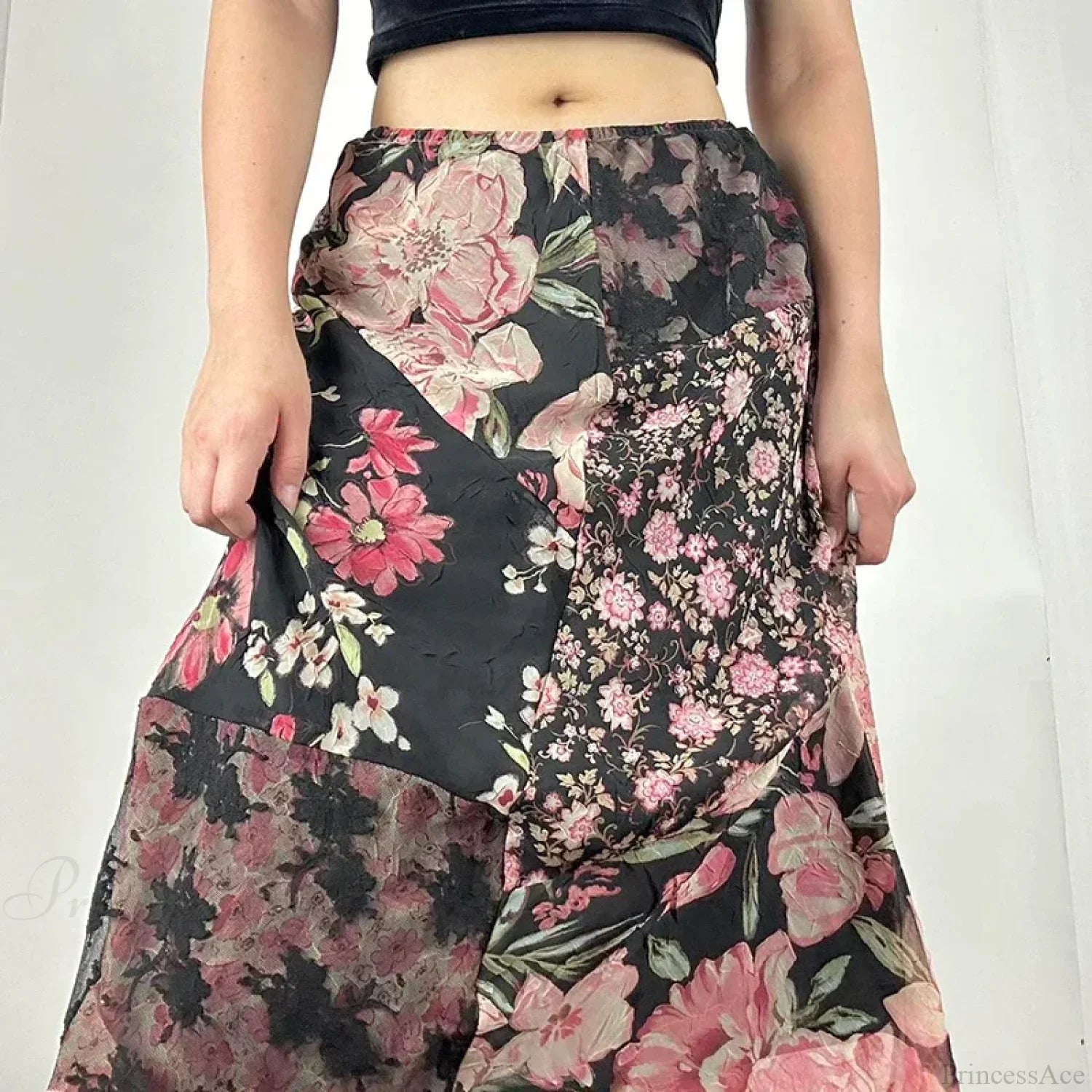 Chic Floral Print Low Rise Patchwork Skirt
