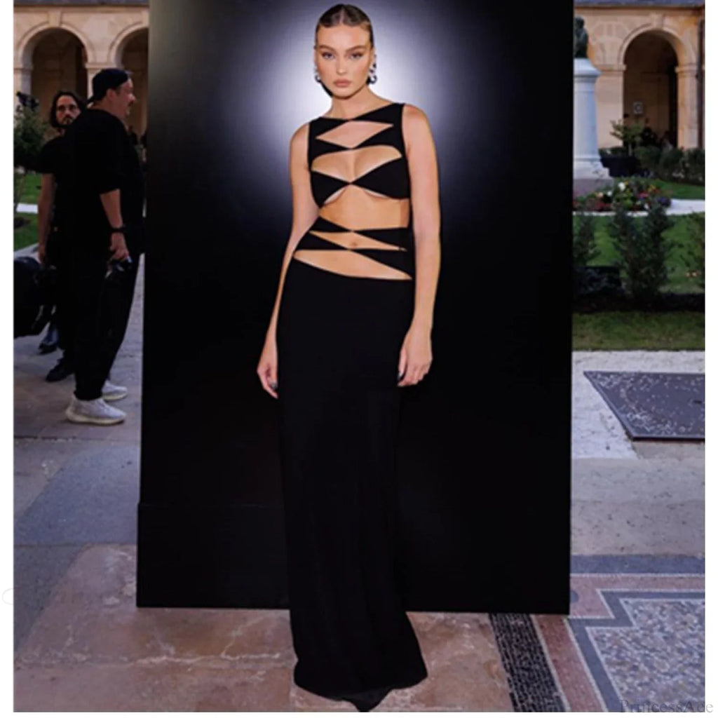 Chic Hollow-Out Two-Piece Bandage Dress Red Carpet Prom Dress