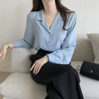 Chic Lantern Sleeve Suit Collar Loose Office Shirt