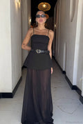 Chic Mesh Cami Panel Slim Maxi Dress
