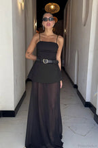 Chic Mesh Cami Panel Slim Maxi Dress