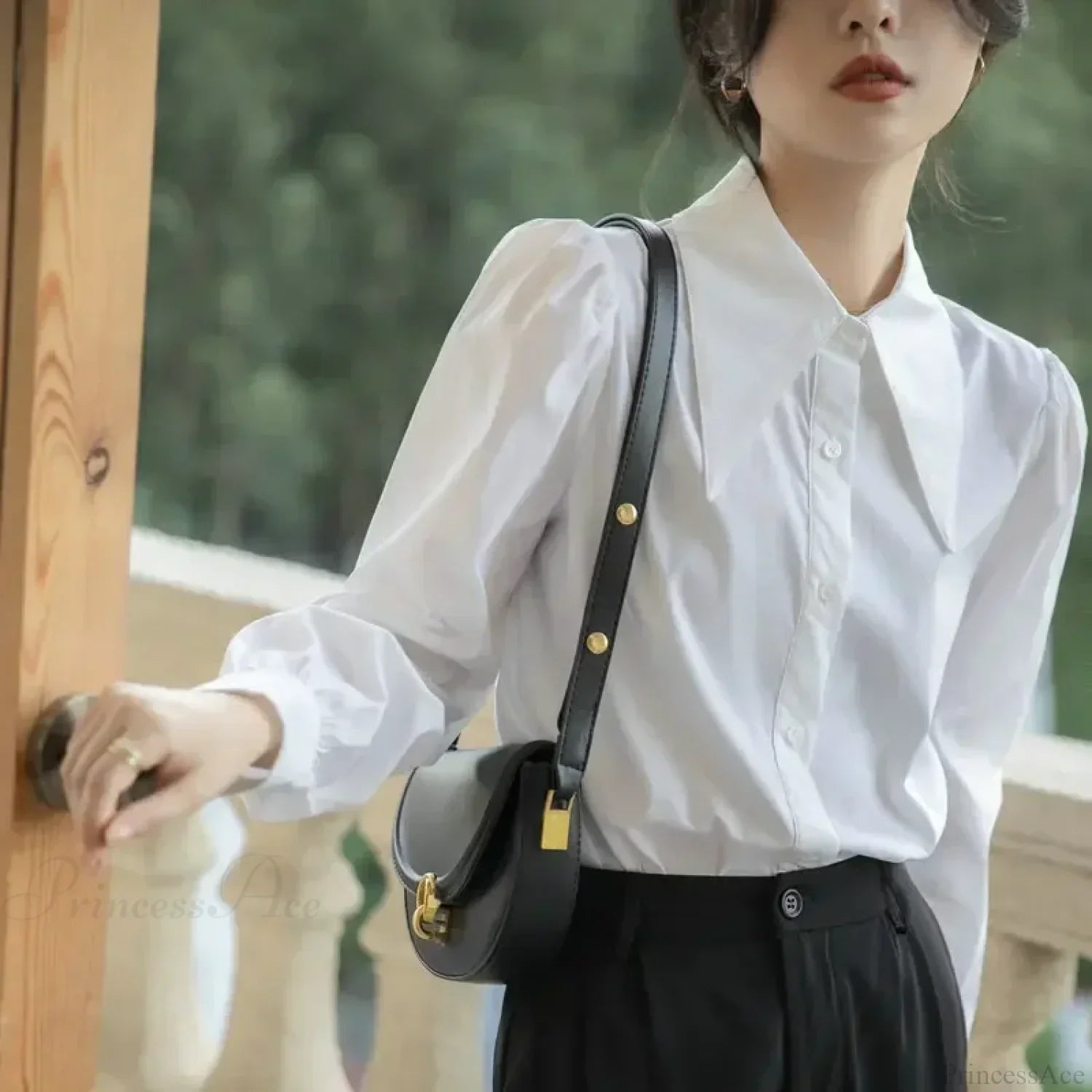 Chic Puff Sleeve Turn Down Collar White Blouse