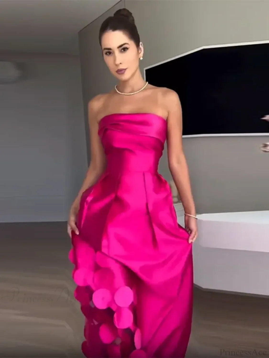 Chic Rose Red Sleeveless Satin Maxi Dress Elegant Backless Pleated Party Dress