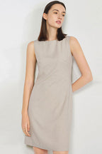 Chic Round Neck Solid Color Fitted Sleeveless Mini Dress Khaki