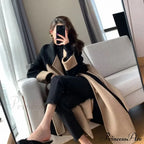 Chic Woolen Patchwork Double-breasted Anti-wrinkle Lapel Winter High Sense Stylish Coat