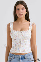 Chicca White Stylish Posy Print Top