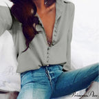Chiffon Arm Blouse Ladies Top in Solid Casual - with Women Blouse Long Buttons Office Color Spring - White