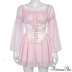 Chiffon Detachable Corset Charming Puff Sleeve Mini Dresses