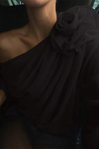 Chiffon Floral Off-the-Shoulder Fitted Blouse
