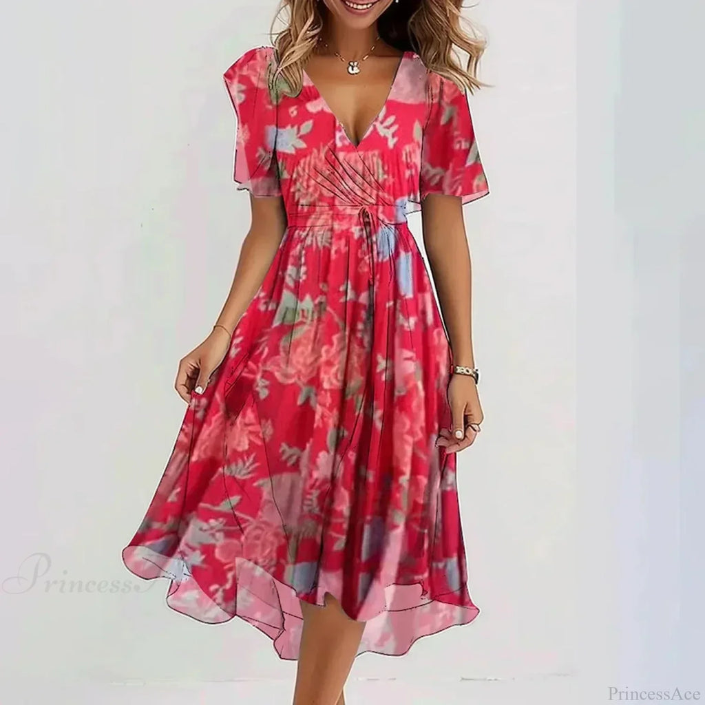 Chiffon Floral Print V-neck Dress