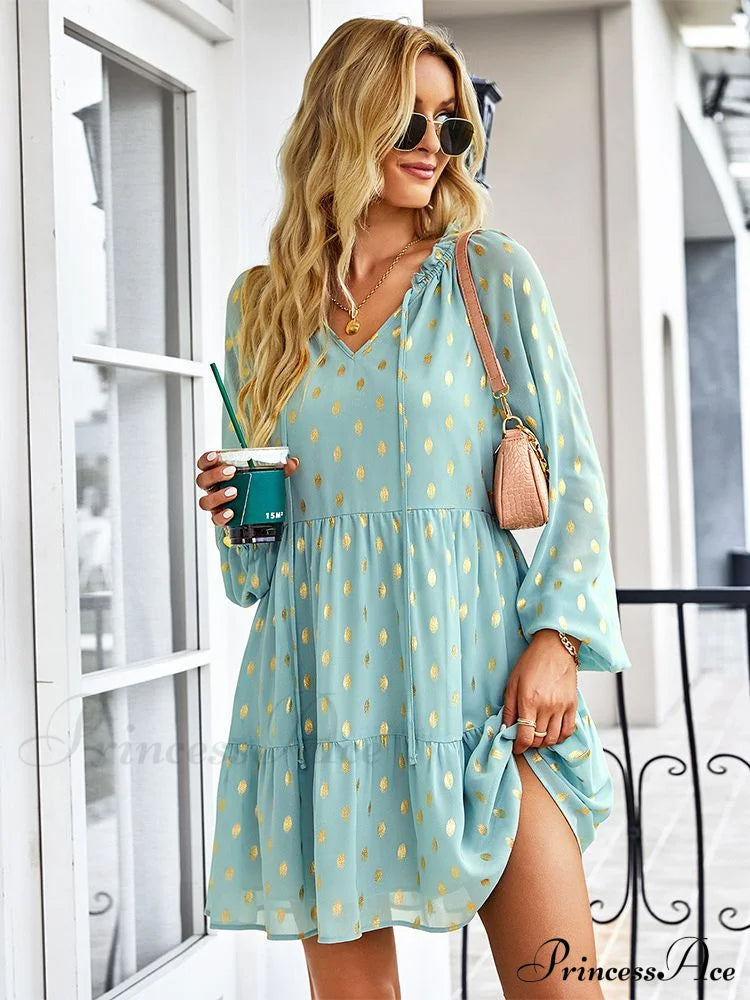 Chiffon for Vintage Gown Casual Bohemian Brief Party Women Design Dot - Sundress