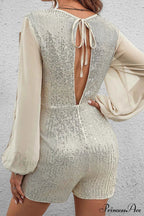 Chiffon Rompers with Slit Sleeves and Sequins