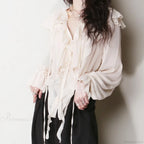 Chiffon Ruffles Bow Tie Long Sleeve Boho Blouse