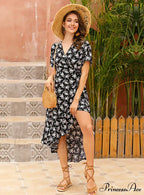 Chiffon V-Neck Flowered Dress