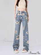 Children's High Waist Straight Tube Loose Wide Leg Trendy Spliced With Old Zippers Jean