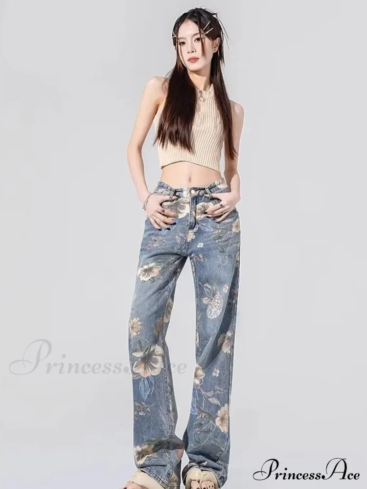 Children's High Waist Straight Tube Loose Wide Leg Trendy Spliced With Old Zippers Jean