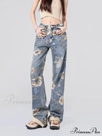 Children's High Waist Straight Tube Loose Wide Leg Trendy Spliced With Old Zippers Jean