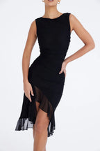 Elita | Boat Neck Ruffle Sheath Dress