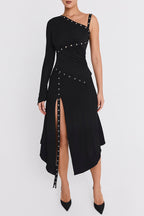 Eyelet Trim Midi Skirt