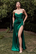 Cinderella Divine 7483 Charming Corset Cowl Satin Gown