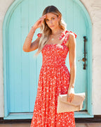 Claira Floral Tie Strap Maxi Dress Orange