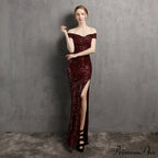 Clara Glitter Off the Graceful Shoulder Split Dress For Prom