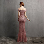 Clara Glitter Off the Graceful Shoulder Split Dress For Prom